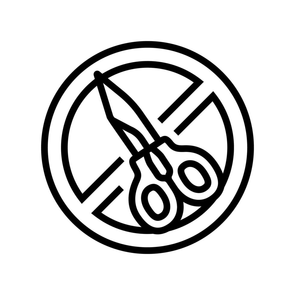 ilustración de vector de icono de línea de signo de prohibición de uso de tijera