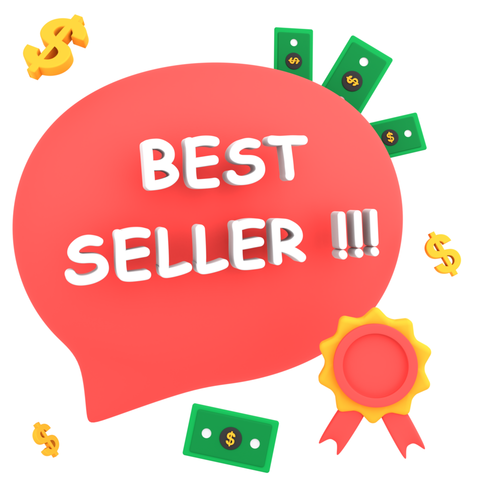 3d bestseller tekstballon voor marketing e-commerce icoon png