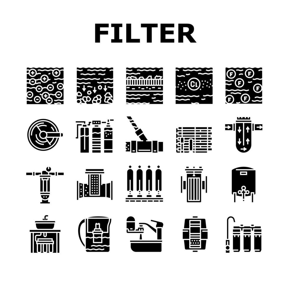 Water Filter Equipment Collection Icons Set Vector