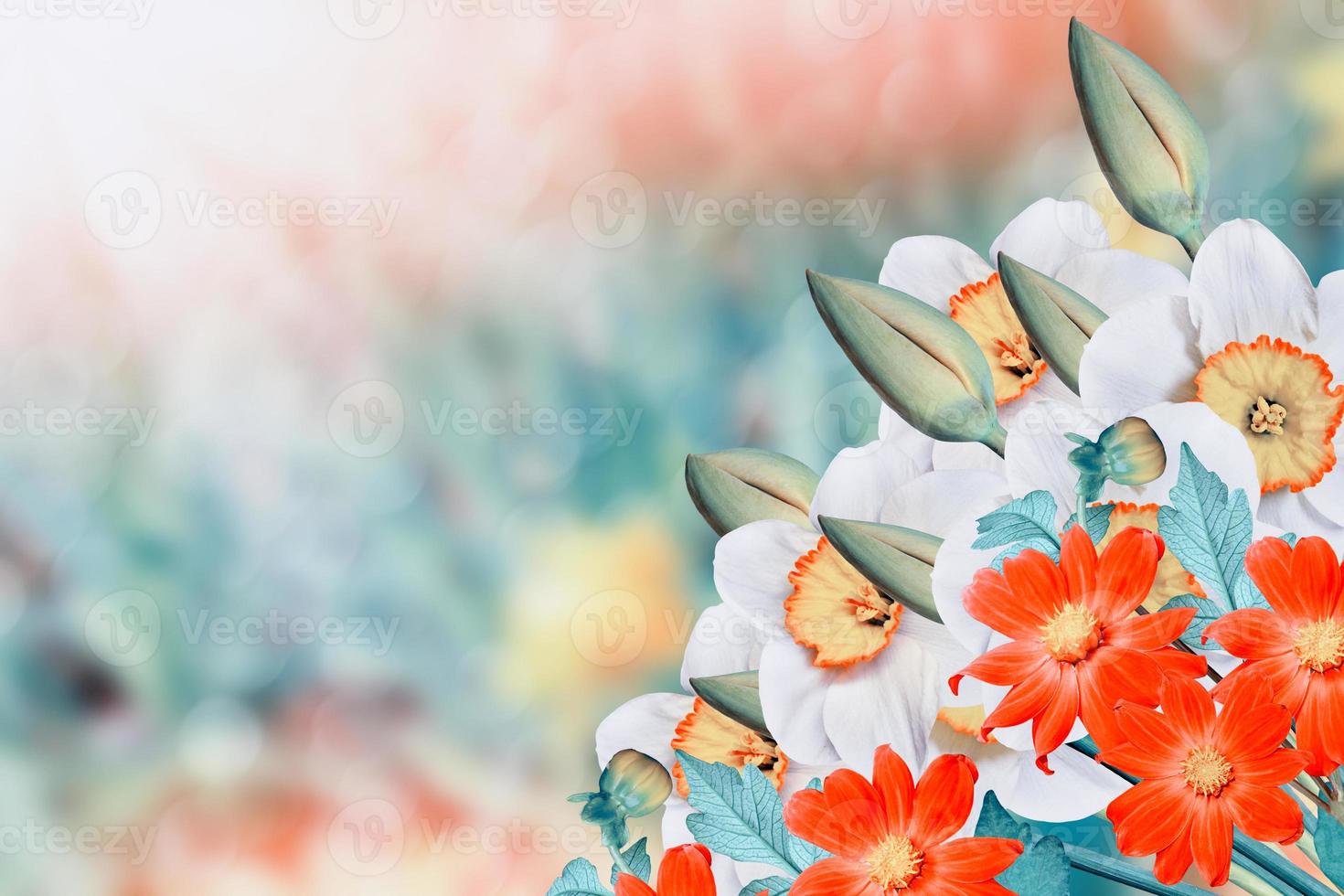 Colorful bright flowers on a background summer landscape. photo
