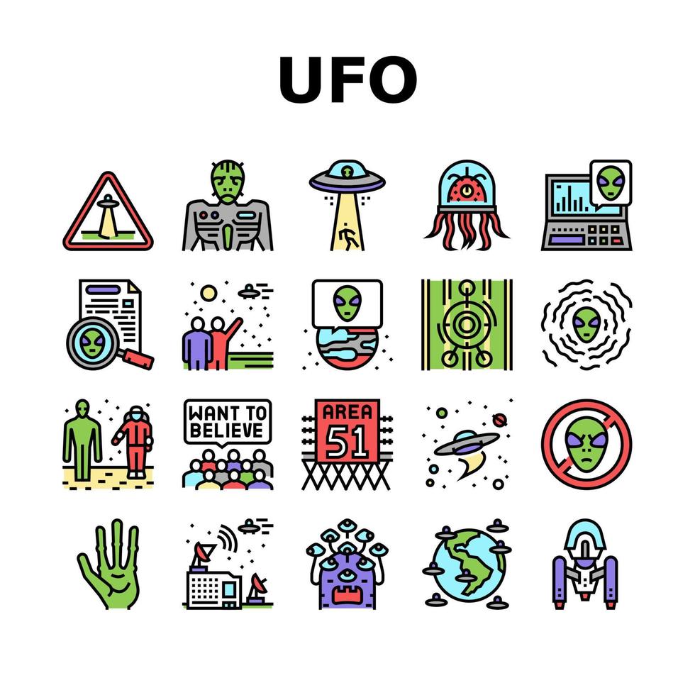 Ufo Guest Visiting Collection Icons Set Vector