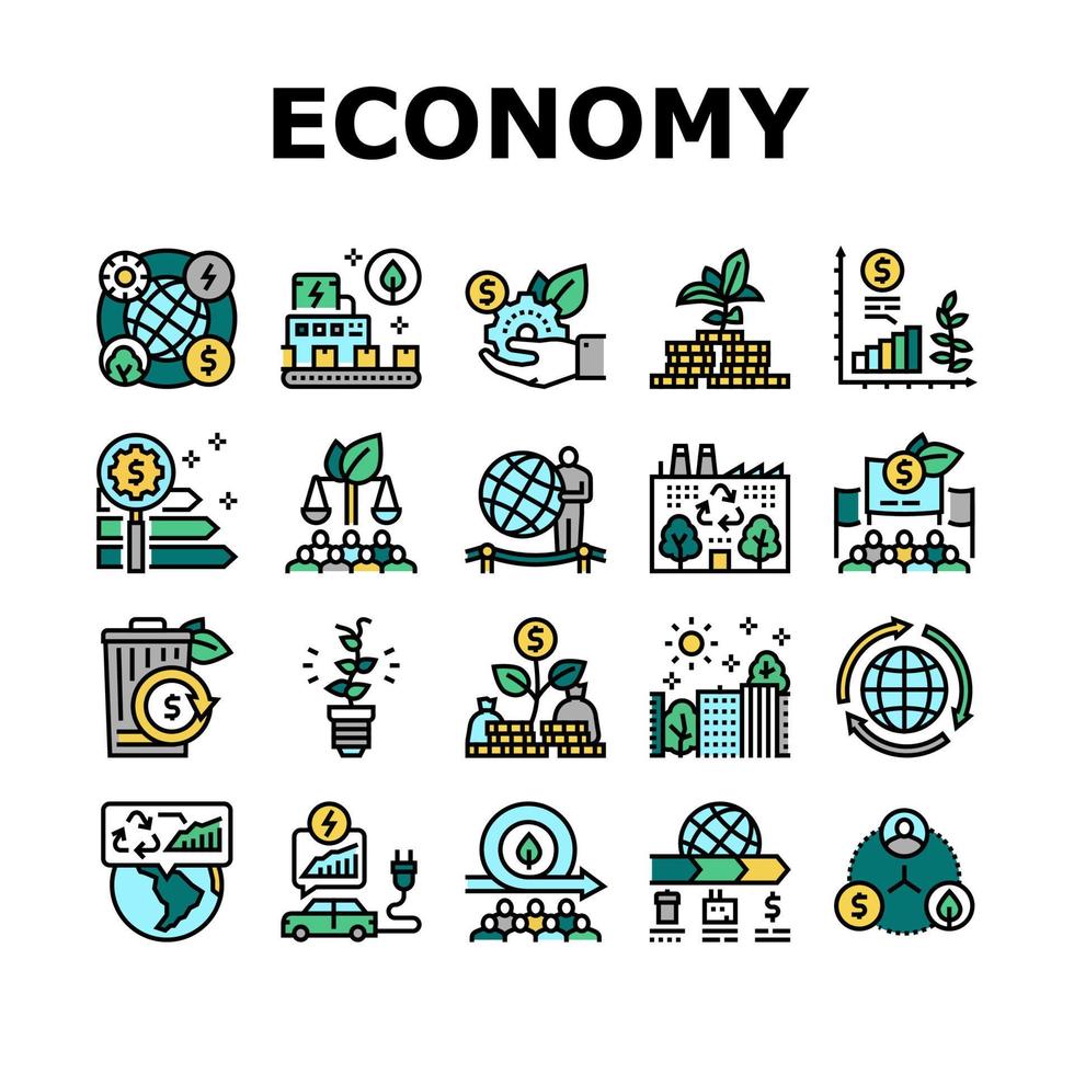 conjunto de iconos de colección de la industria de economía verde vector