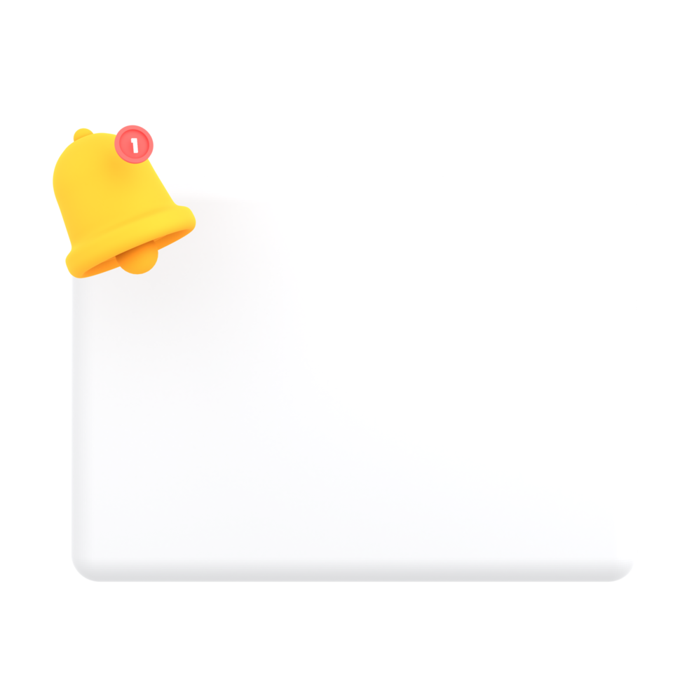 3d reminder popup bell notification in blank paper canvas ecommerce icon png