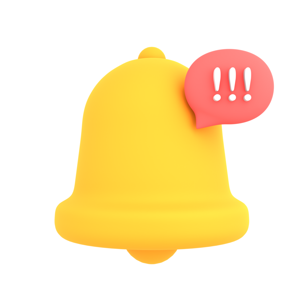 3d bell reminder notification alert or alarm ecommerce icon for application website ui on isolated background png