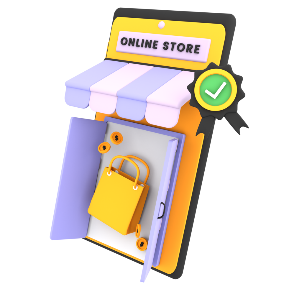 tienda verificada tienda en línea ilustración 3d para icono de comercio electrónico png