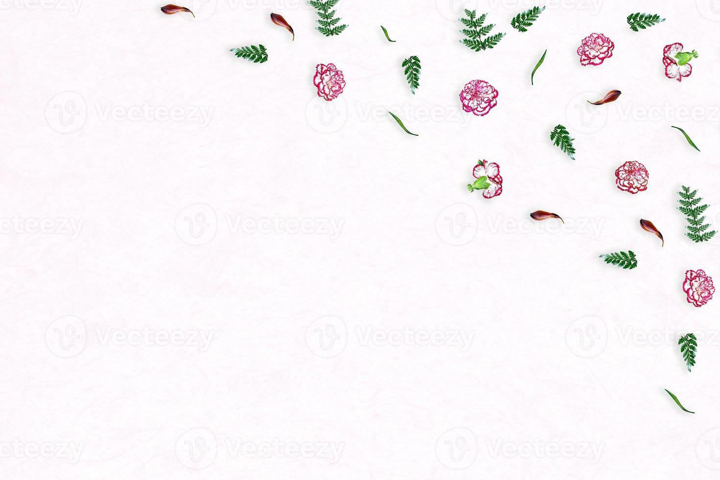 Bouquet of flowers carnation. Top view, flat lay. photo
