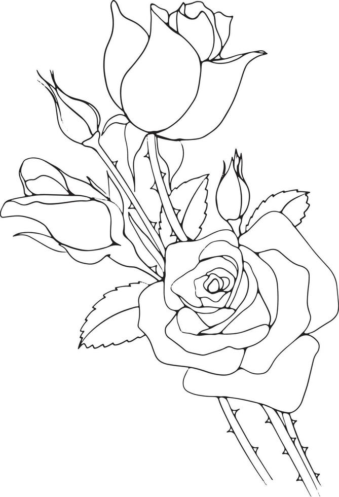 Rose Line Art Floral Line Art Rose Flower Line Art Vector Illustration For Invitation, Cards, Etc.