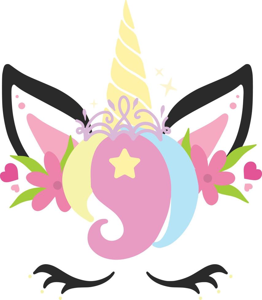 cara de unicornio cabeza de unicornio pestaña caballo mágico pequeño poni vector