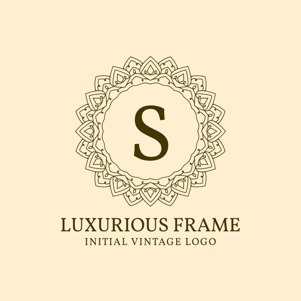 elemento de diseño de logotipo de vector vintage inicial de marco lujoso de letra s