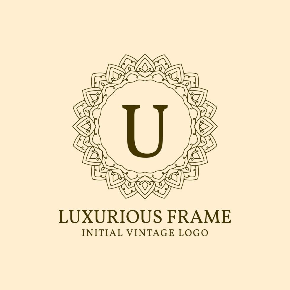 letter U luxurious frame initial vintage vector logo design element
