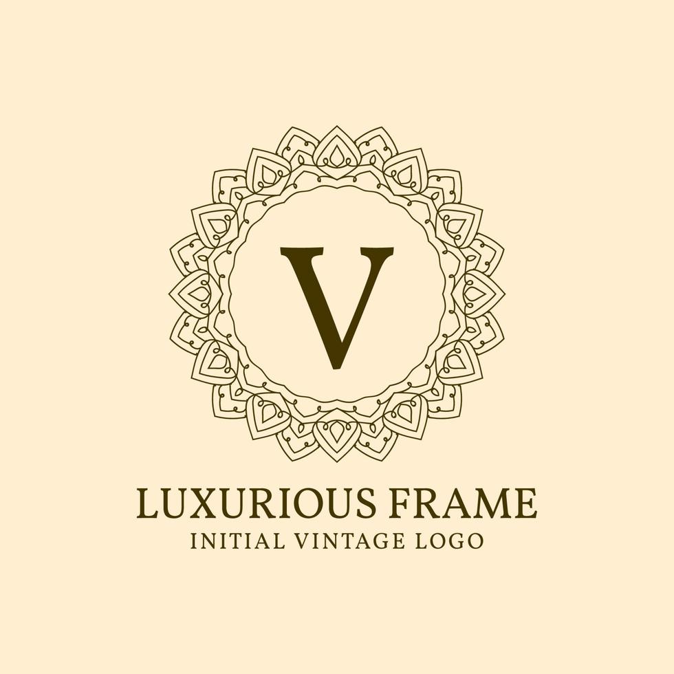 letter V luxurious frame initial vintage vector logo design element