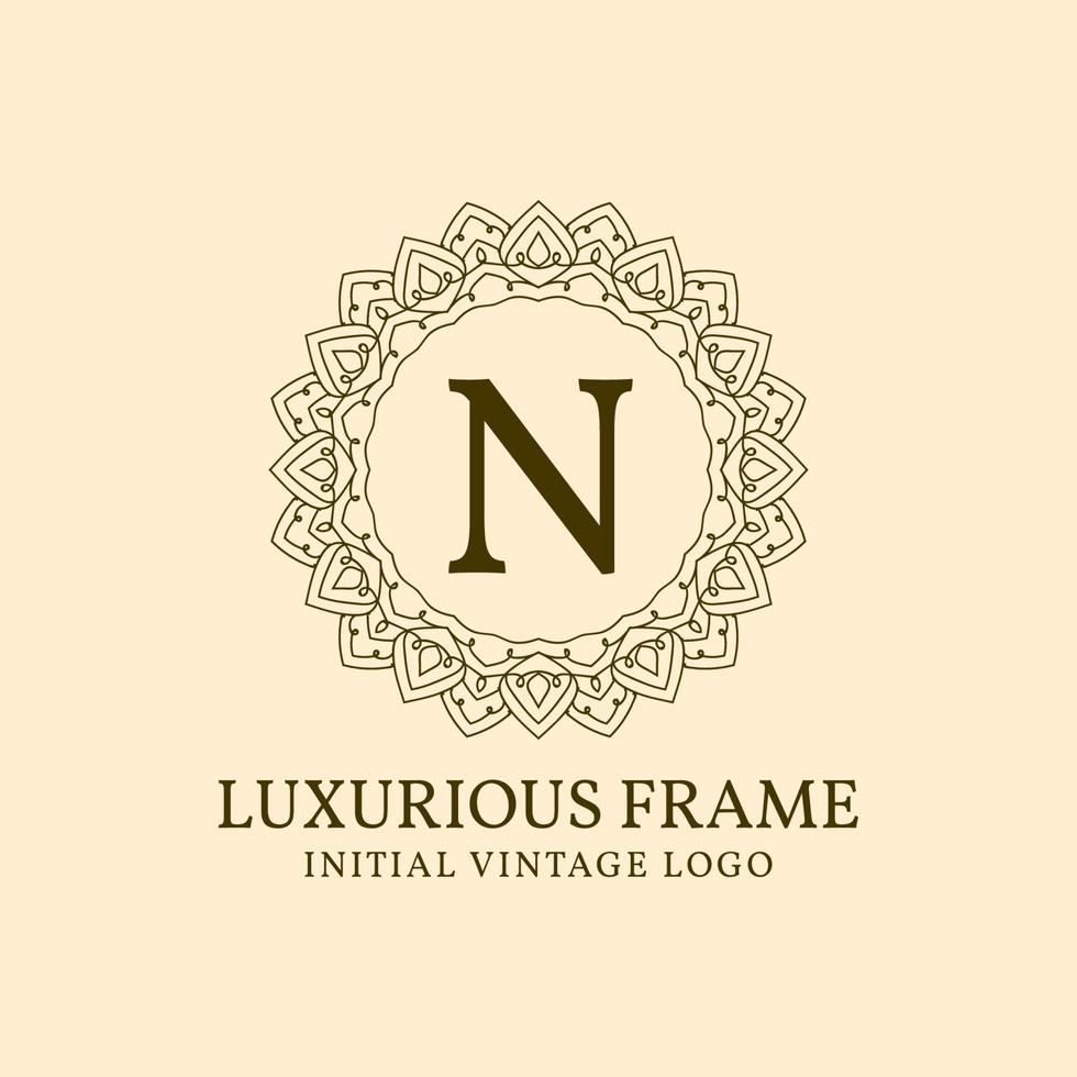 letter N luxurious frame initial vintage vector logo design element