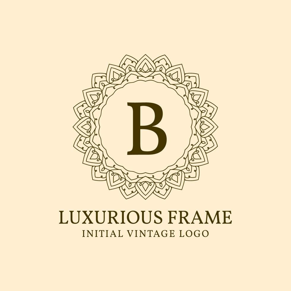 elemento de diseño de logotipo de vector vintage inicial de marco lujoso de letra b