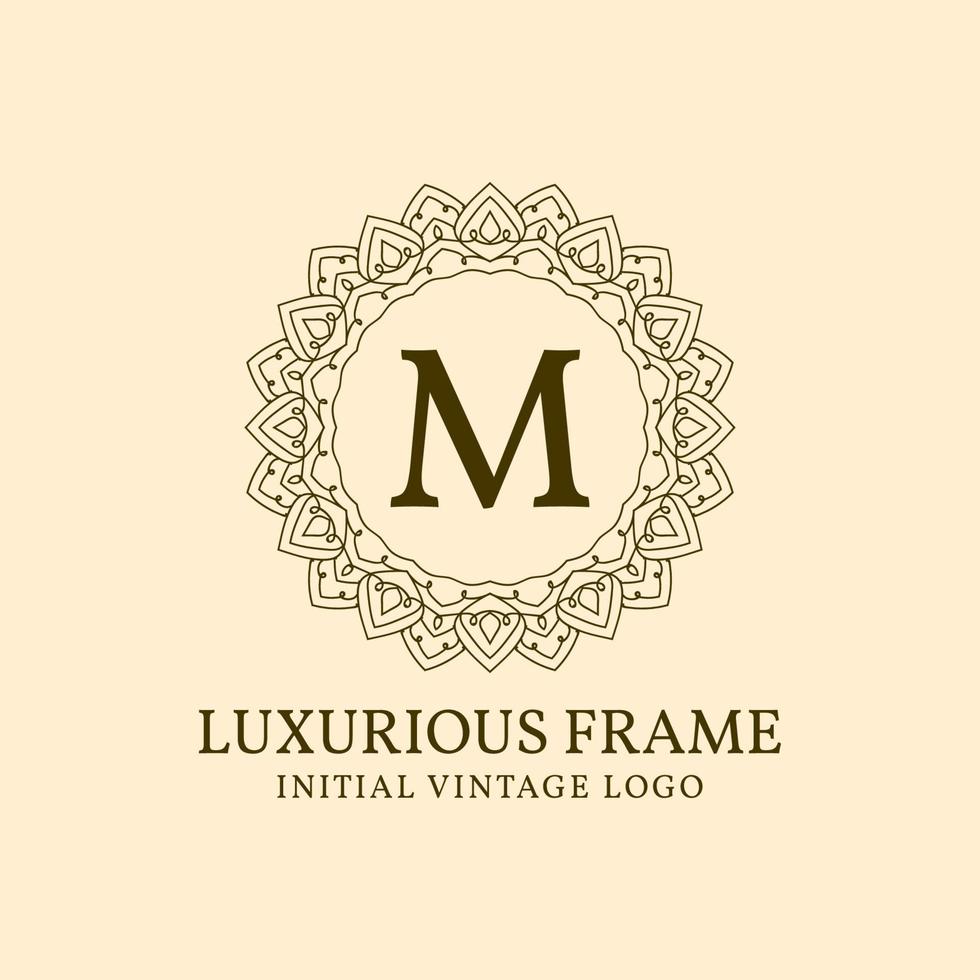 letter M luxurious frame initial vintage vector logo design element