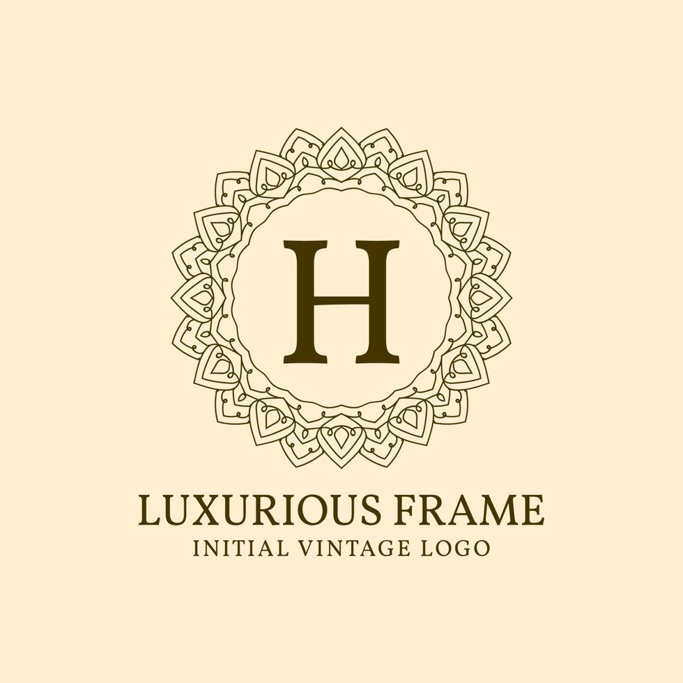 elemento de diseño de logotipo de vector vintage inicial de marco lujoso de letra h