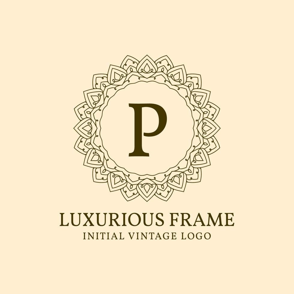 letter P luxurious frame initial vintage vector logo design element