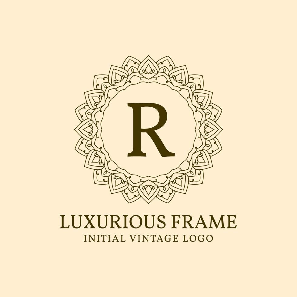 letter R luxurious frame initial vintage vector logo design element