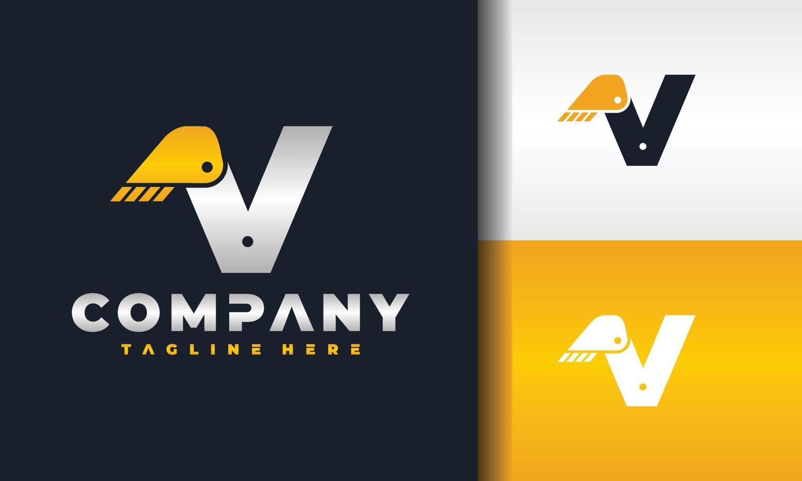 letter V excavator logo vector