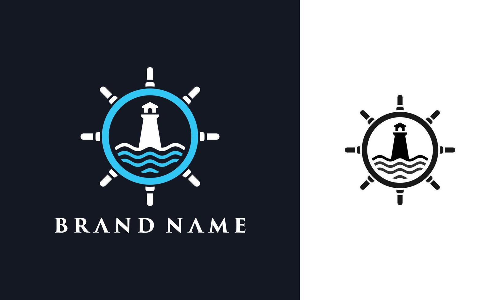 lighthouse ship rudder sea logo vector