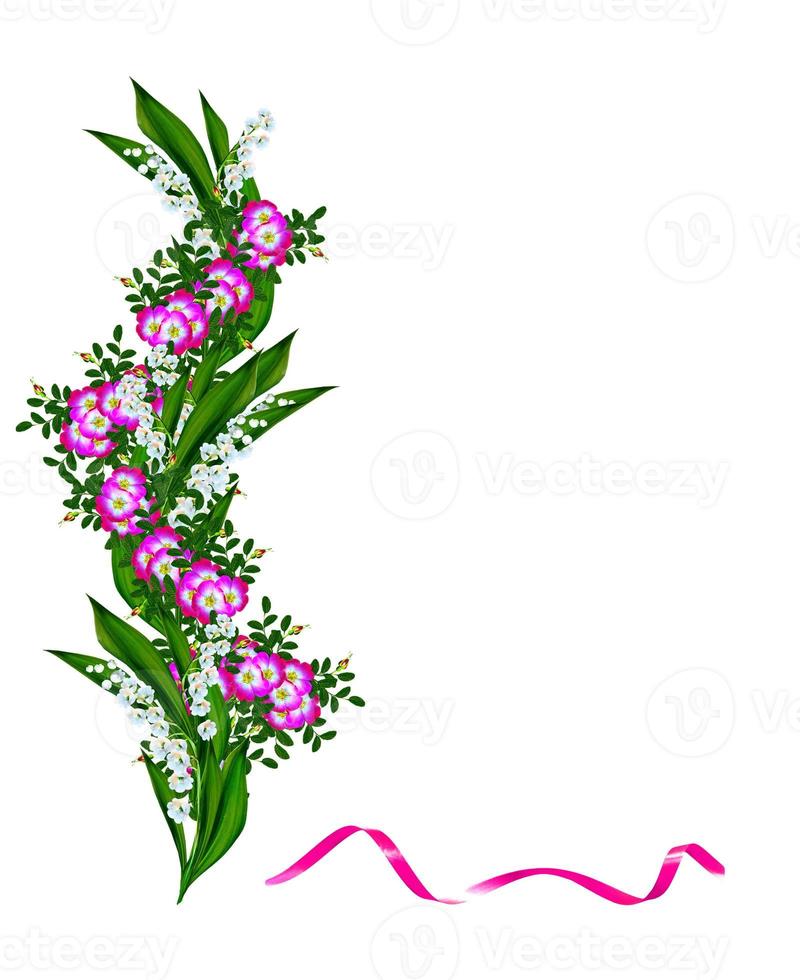 Holiday card with roses and lilies of the valley photo