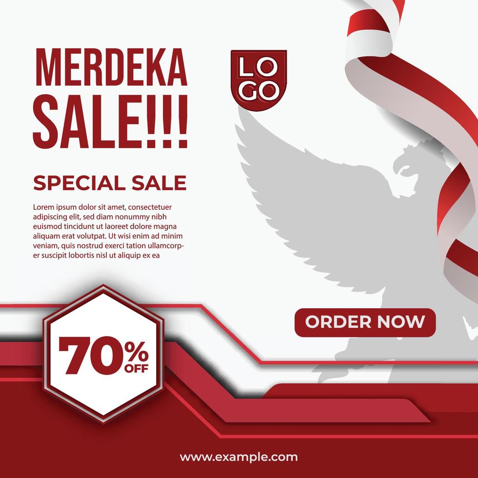 Merdeka Sale brochure with modern style. Template theme Indonesia Independence with flag and garuda. vector