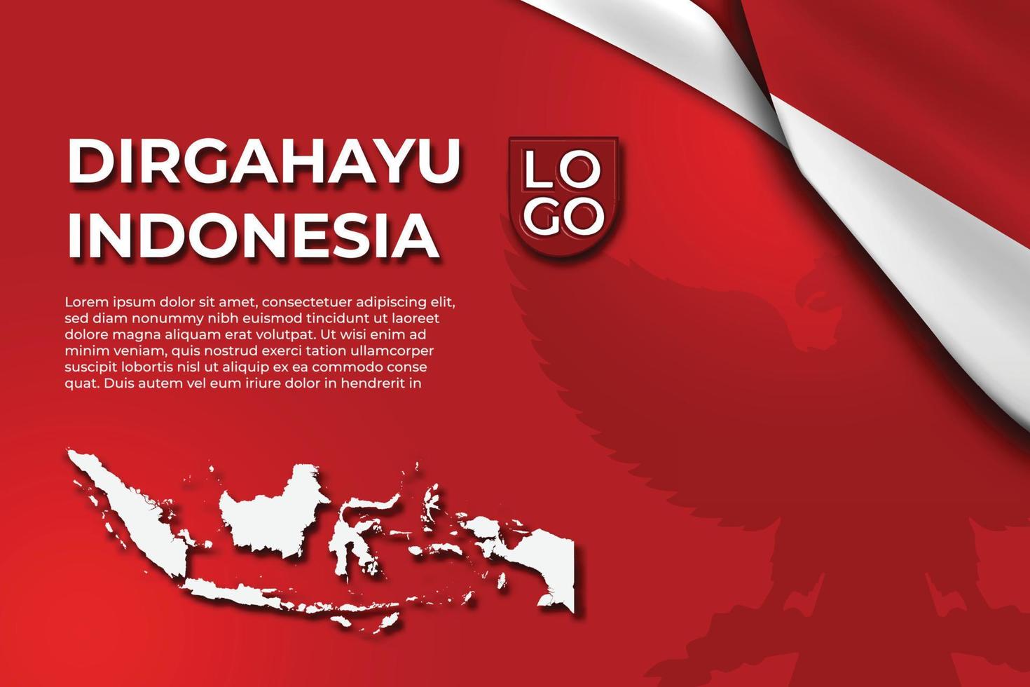 Indonesia Independence Day Red Background Template with ornaments Indonesian Map, Flag and Garuda vector