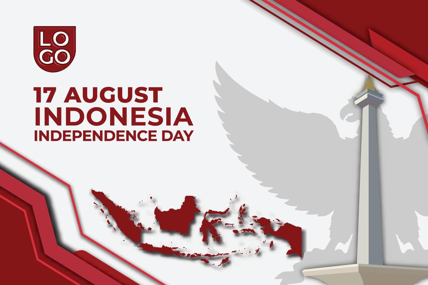 White 17 august Indonesia Independence day 3D Template Background with Monas Landmark Indonesia Map and Garuda vector