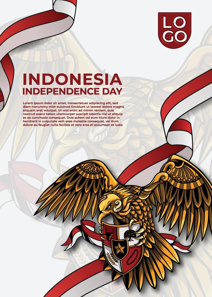 Indonesia independence day white template background with Garuda art animation and Flag vector