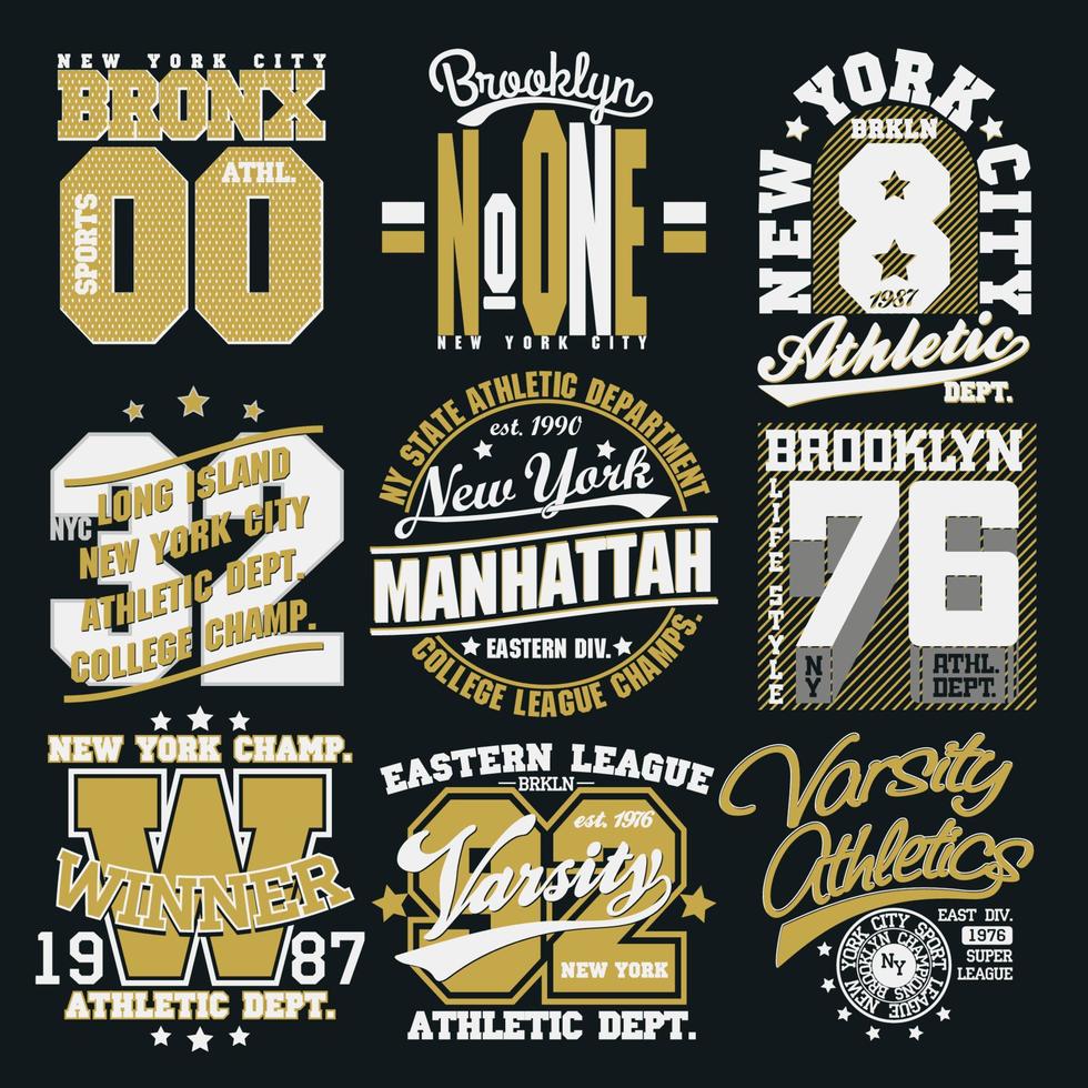conjunto de emblemas de gráficos de tipografía deportiva, diseño de impresión de camisetas. ropa atlética original, estampado vintage para ropa deportiva vector