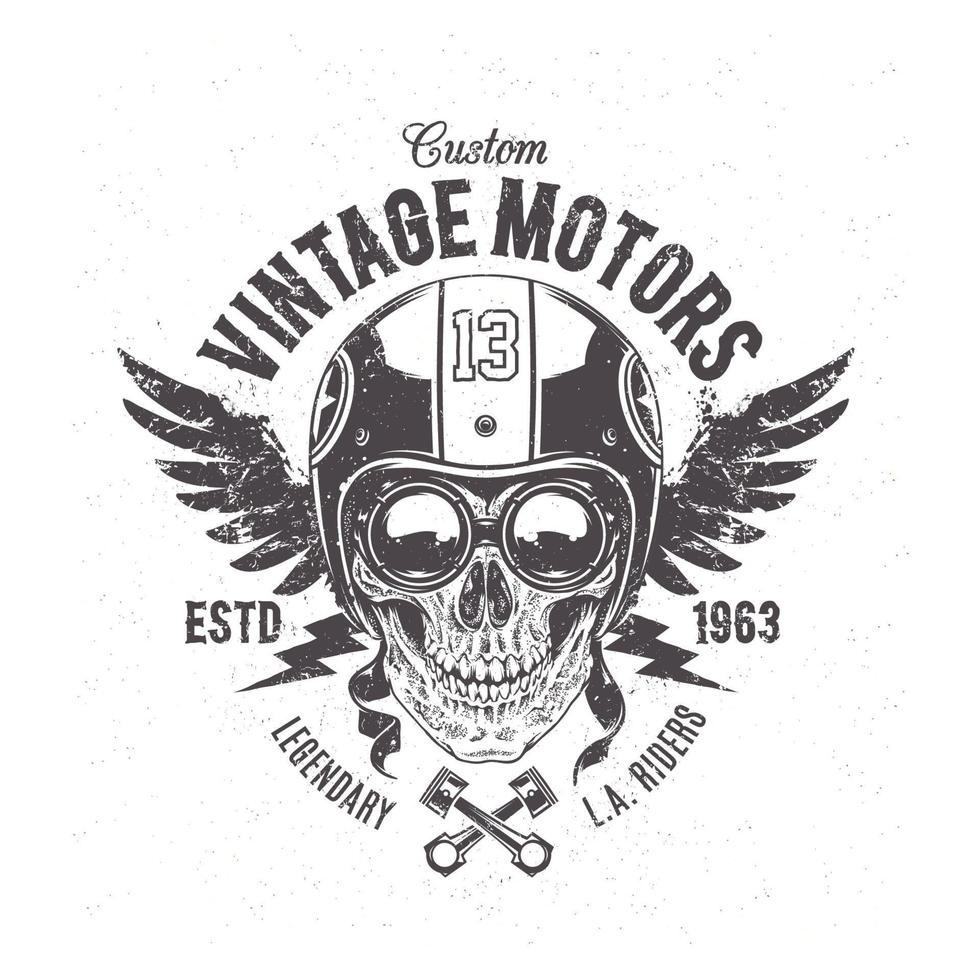 Rider skull with retro racer attributes.Can be used for t-shirt print, mug print, pillows, fashion print design, kids wear, baby shower, greeting and postcard. t-shirt design vector