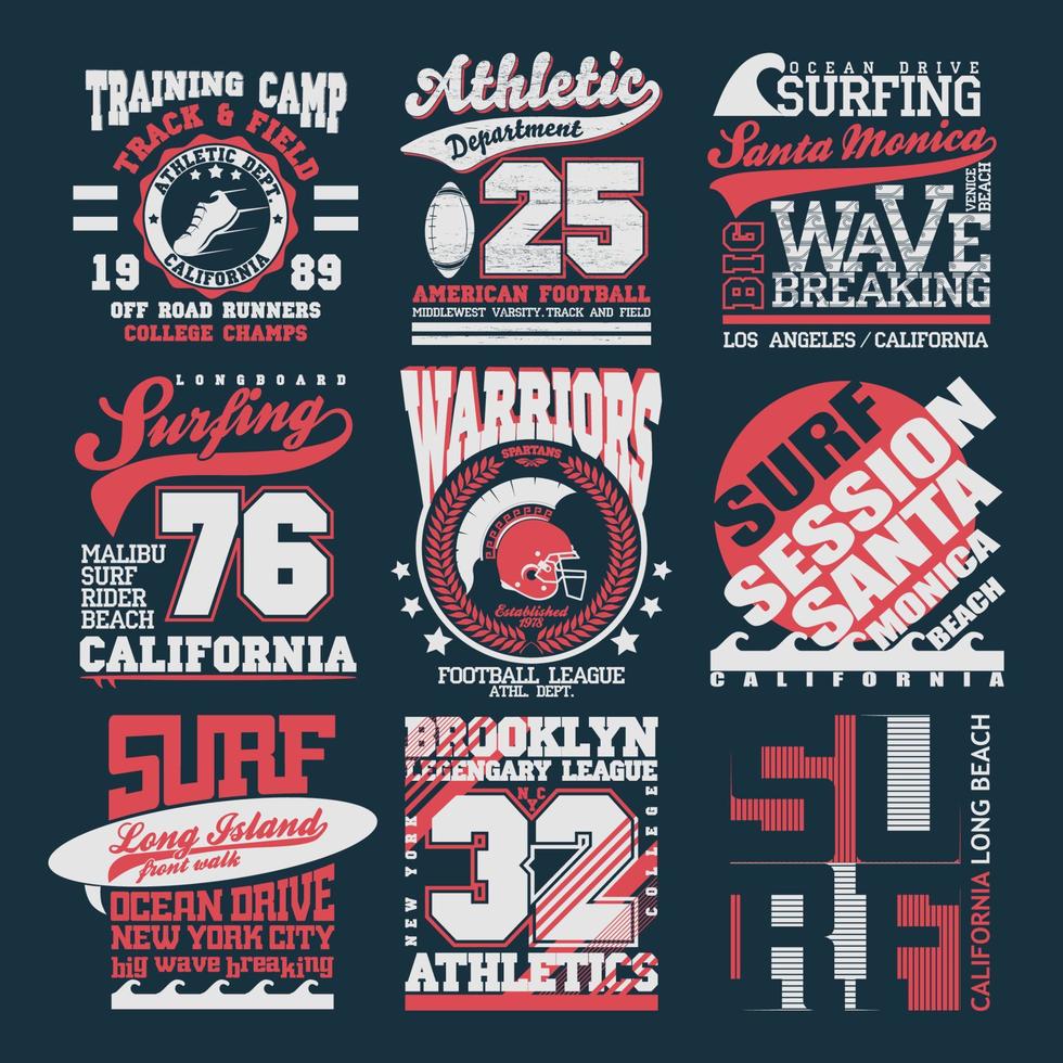 Sport Typography Graphics emblem set, T-shirt Printing Design. Athletic original wear, Vintage Print for sportswear appare vector