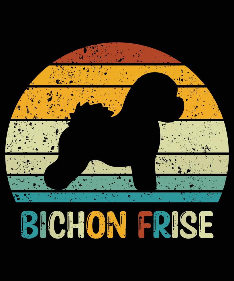 Funny Bichon Frise Vintage Retro Sunset Silhouette Gifts Dog Lover Dog Owner Essential T-Shirt vector