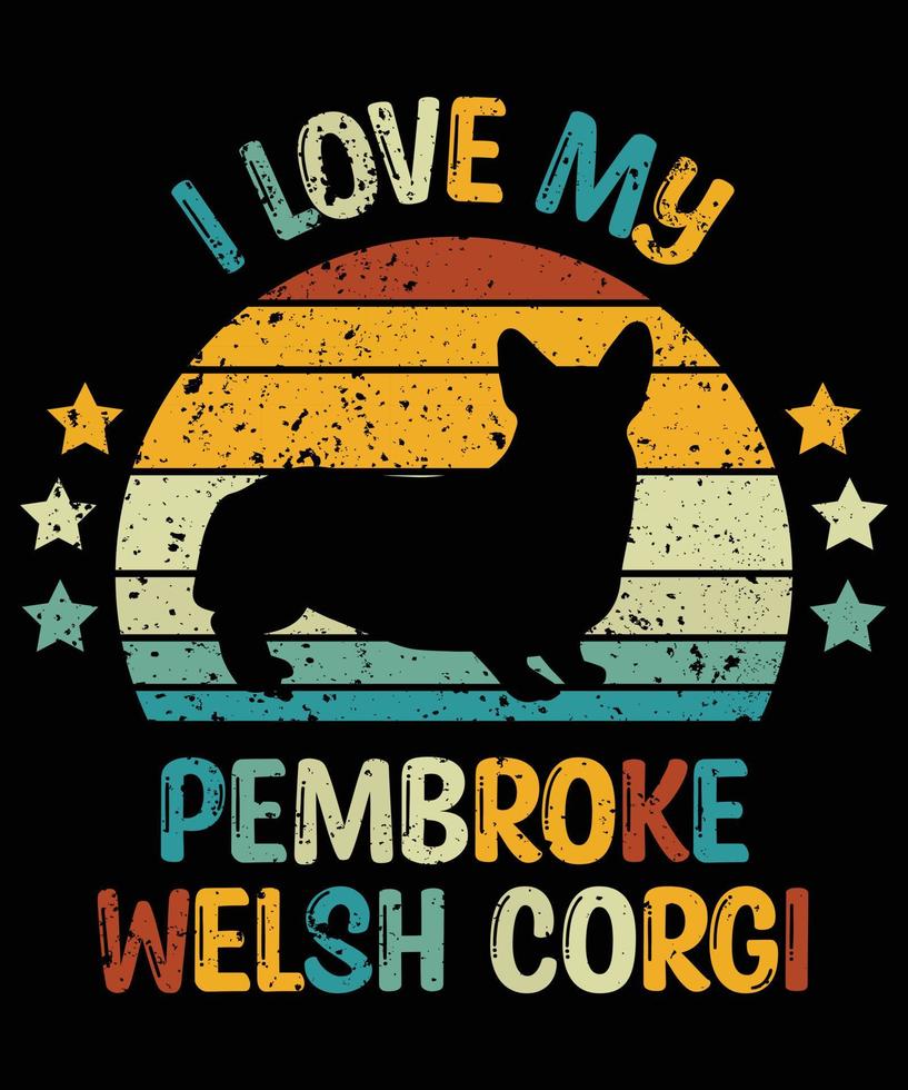 Funny Pembroke Welsh Corgi Vintage Retro Sunset Silhouette Gifts Dog Lover Dog Owner Essential T-Shirt vector