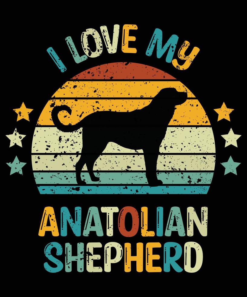 Funny Anatolian Shepherd Vintage Retro Sunset Silhouette Gifts Dog Lover Dog Owner Essential T-Shirt vector