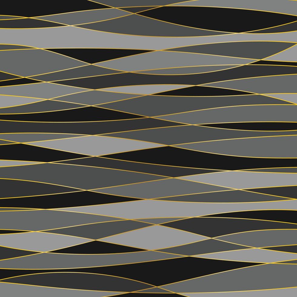 patrón ondulado abstracto gris negro con oro metálico vector