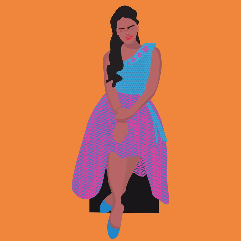 lady in photoshoot pose flat style vector illustration