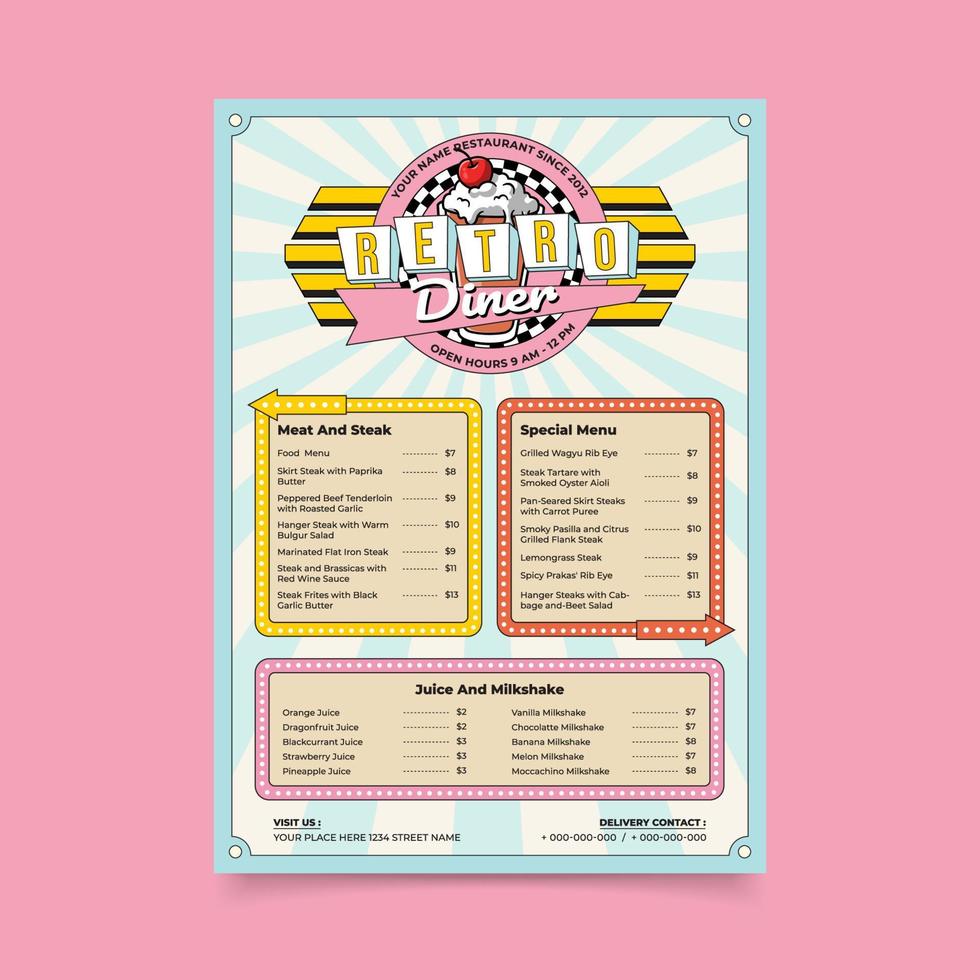 folleto de menú de cena retro vector