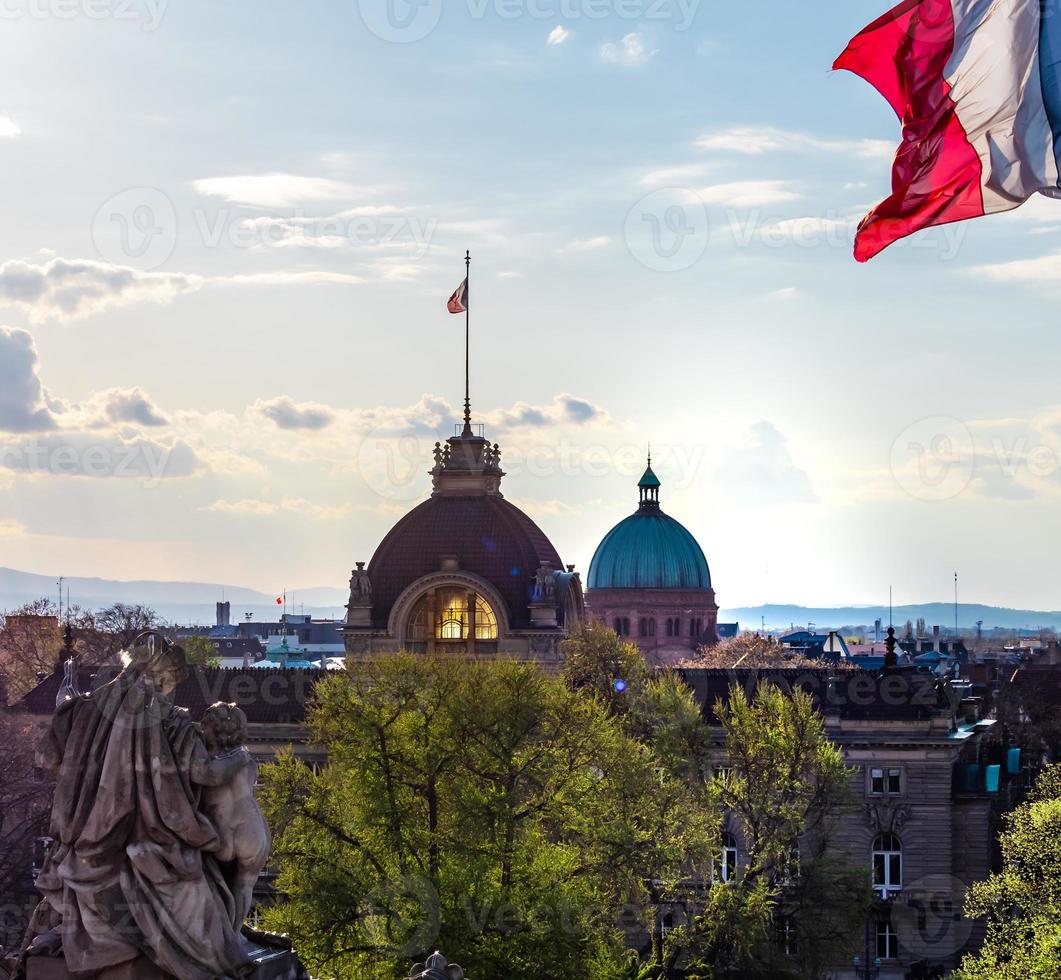 Roofs of the city of Strasbourg. Library building. St Paul's Cathedral. photo