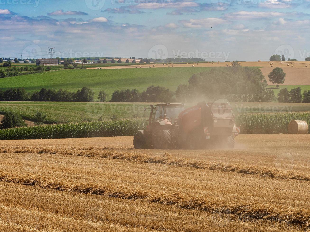 tractor ara el campo. cosecha en alsacia. espacios de campo. foto