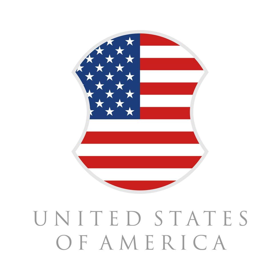 Vertical USA flag in shield shape vector illustration. United States America flag in shield shape.