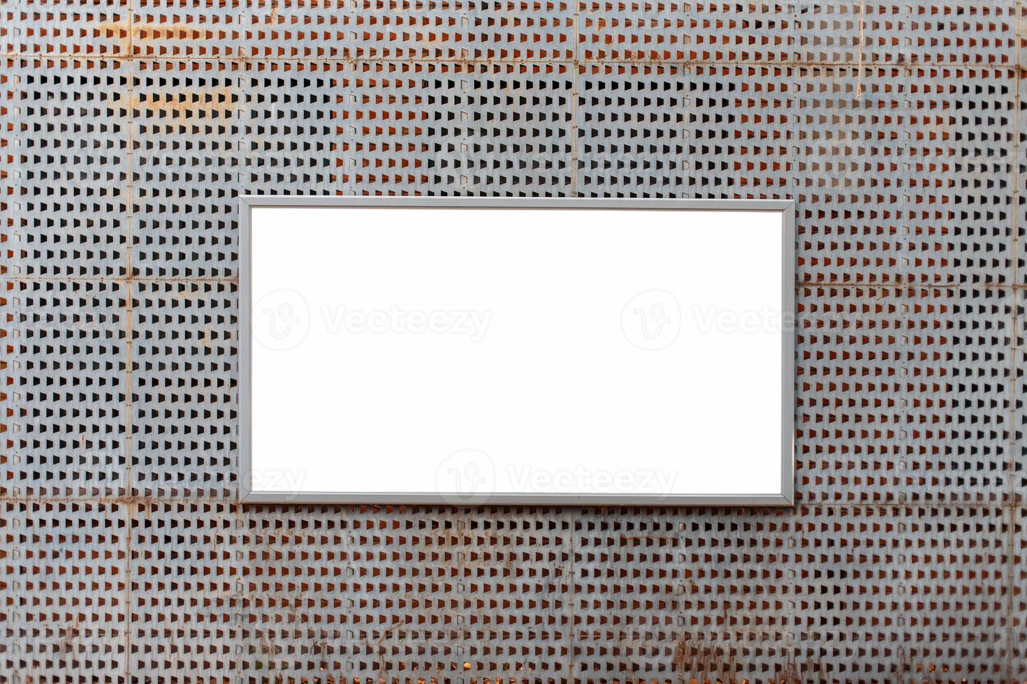 Beautiful vintage billboard on metal wall background. photo