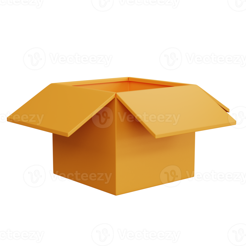 3d rendering open cardboard box empty isolated png