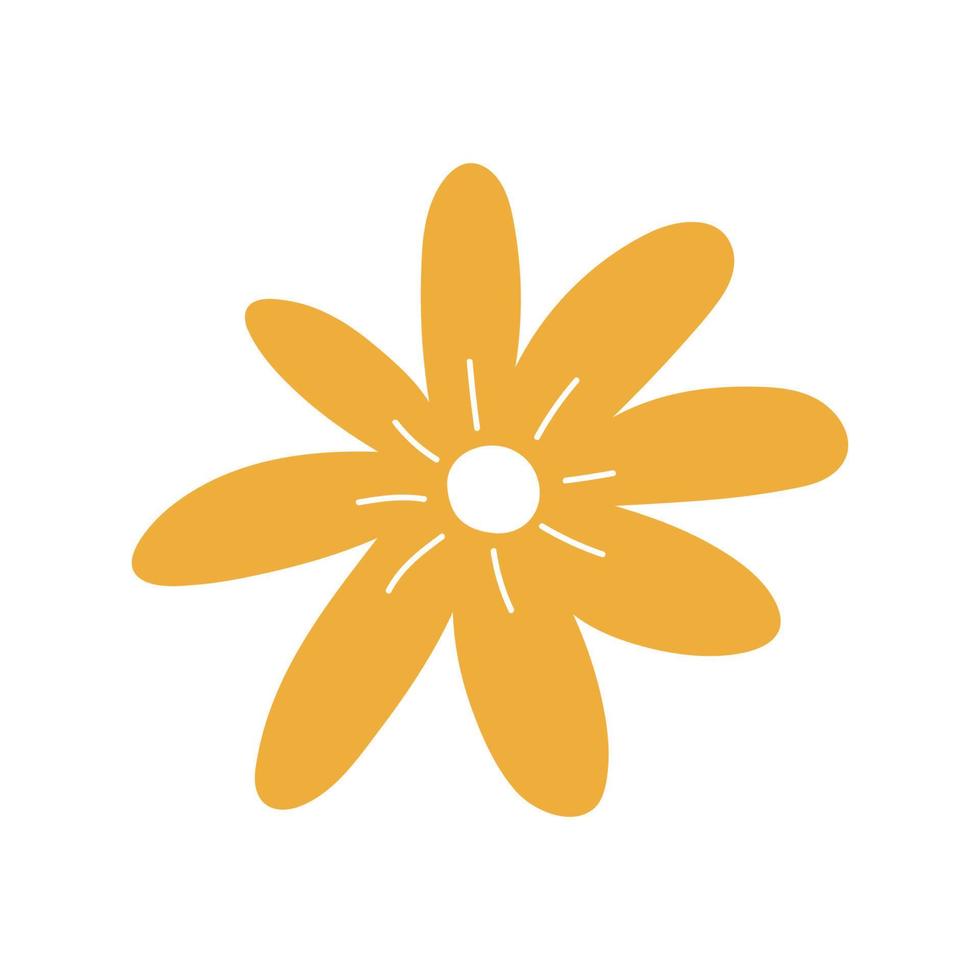 linda flor amarilla aislada sobre fondo blanco. ilustración vectorial en estilo plano dibujado a mano. perfecto para tarjetas, logotipos, decoraciones, diseños de primavera y verano. imágenes prediseñadas botánicas. vector