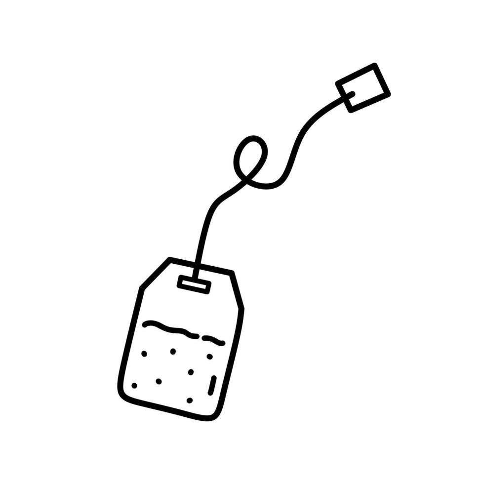 bolsa de té aislado sobre fondo blanco. ilustración vectorial dibujada a mano en estilo garabato. perfecto para decoración, logo, menú, varios diseños. vector