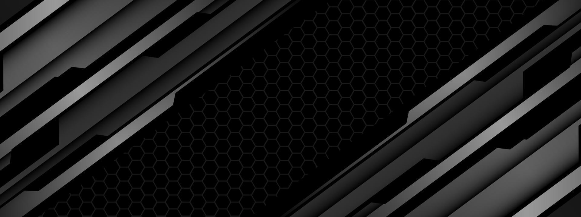 Abstract grey metal black cyber futuristic technology geometric on hexagon mesh design modern background vector