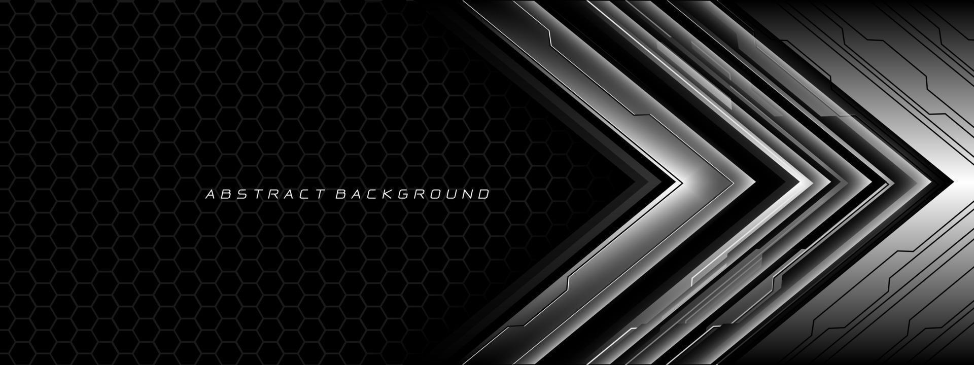 Abstract silver grey metal black cyber circuit futuristic technology geometric on hexagon mesh design modern background vector