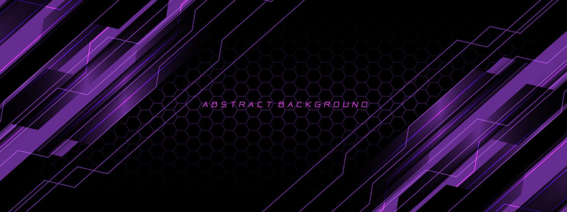 Abstract violet neon cyber circuit futuristic technology geometric on black hexagon mesh design modern background vector