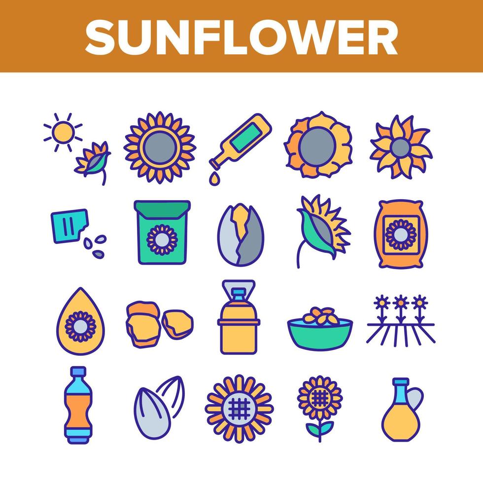 Sunflower Products Collection Icons Set Vector