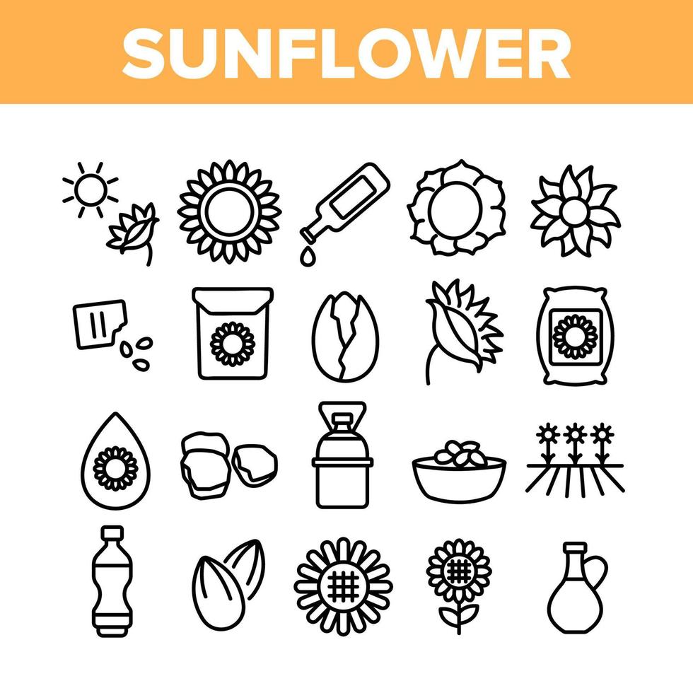 Sunflower Products Collection Icons Set Vector