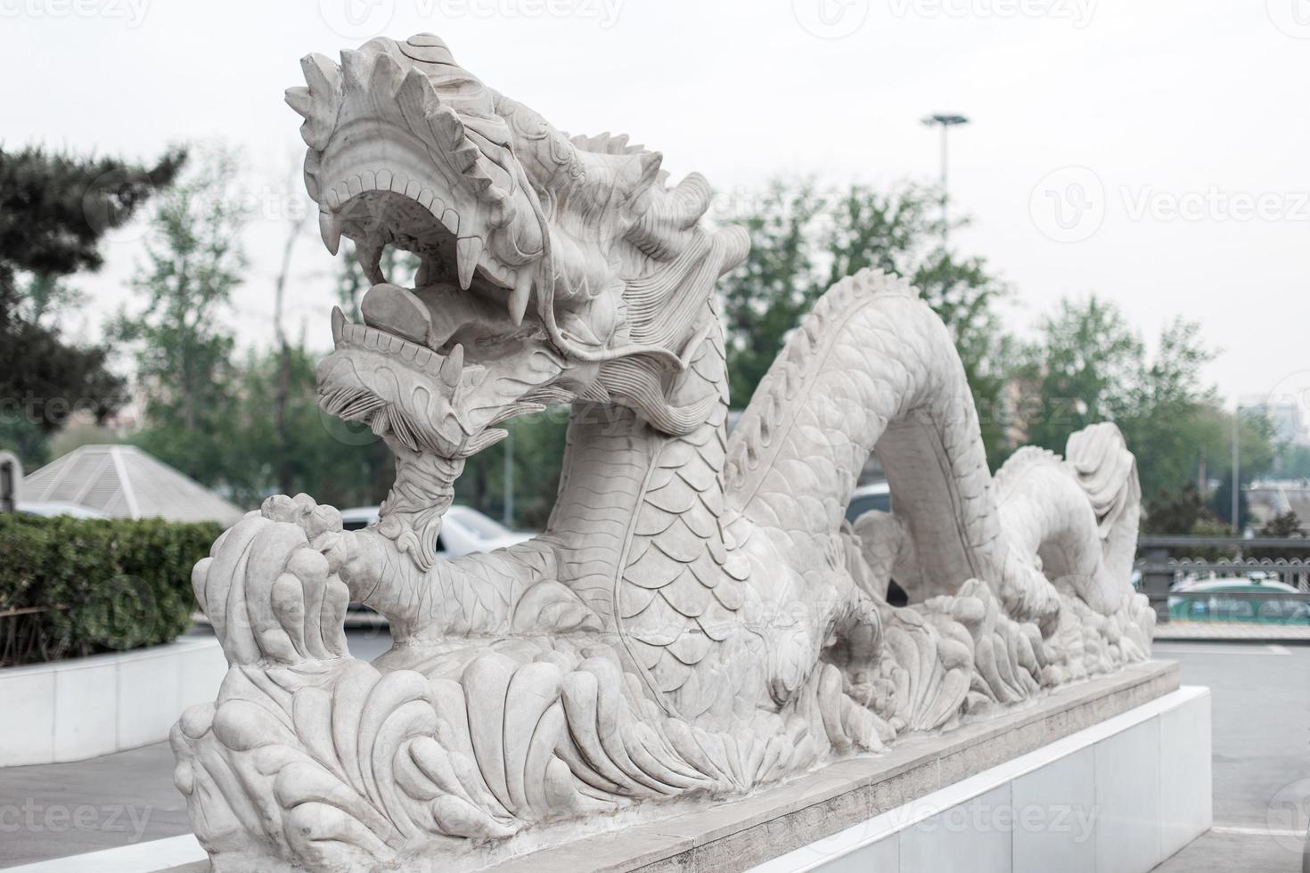 hermosa estatua de dragón blanco en china foto